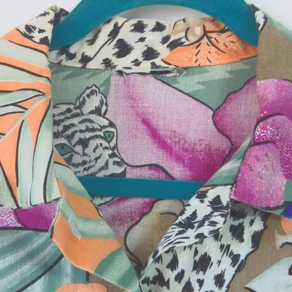Euc Vintage 90s Lightweight Button Down Shirt sz L/XL - Tropical Tigers! - Picture 4 of 6